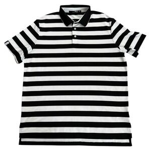 RLX Ralph Lauren Black White Striped Performance Polo Shirt Men's XL